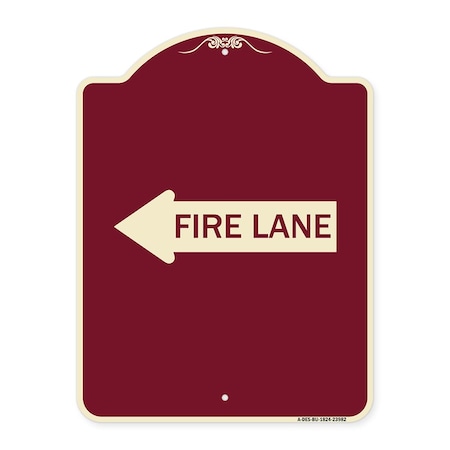 Designer Series Fire Lane Left Arrow, Burgundy Heavy-Gauge Aluminum Architectural Sign